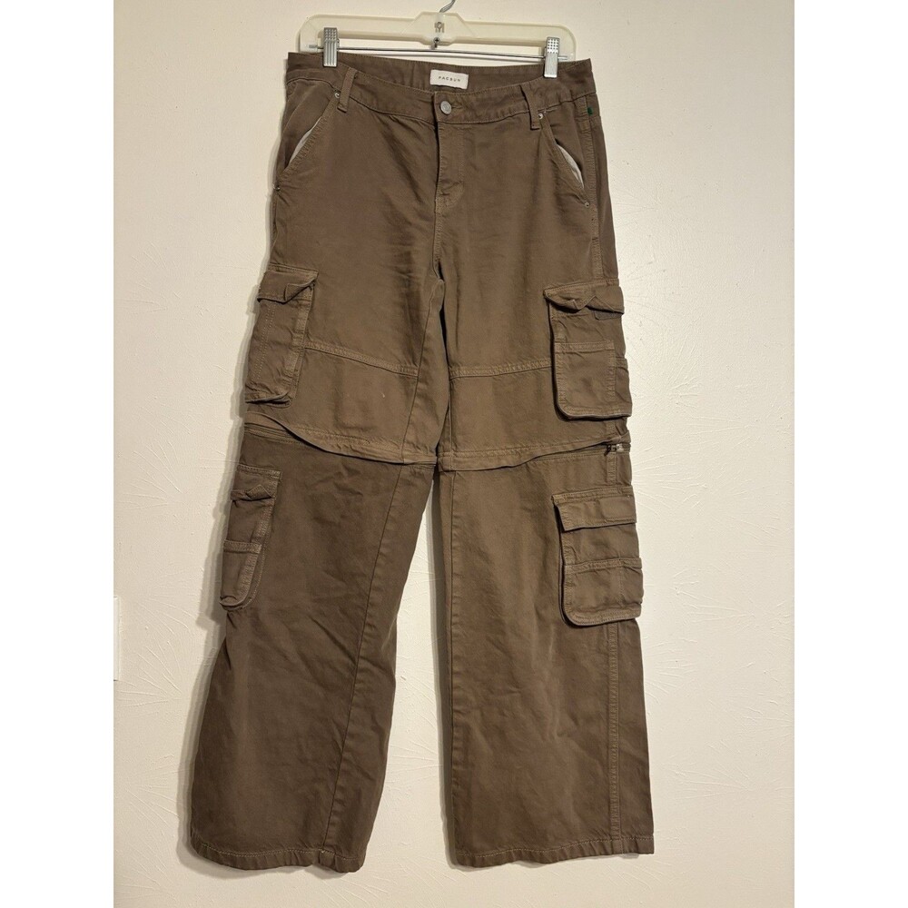 PacSun‎ 32 x 30 Baggy Convertible Cargo Pants Shorts Zipper Brown Wide Leg